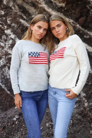 Meet Me There Gilets Et Pulls*Pull "Drapeau" Blanc