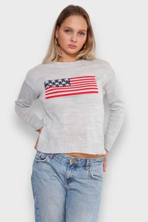 Meet Me There Gilets Et Pulls*Pull "Drapeau" Gris
