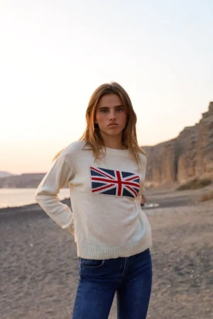 Meet Me There Gilets Et Pulls*Pull "Drapeau Uk" Blanc