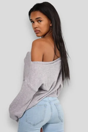 Meet Me There Gilets Et Pulls*Pull "Une Epaule" Gris